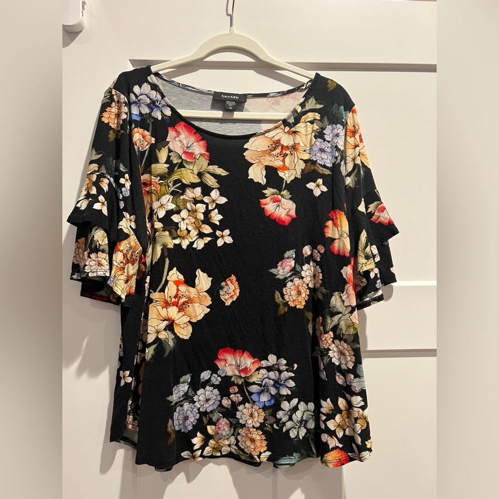 Karen Kane Black Floral Blouse